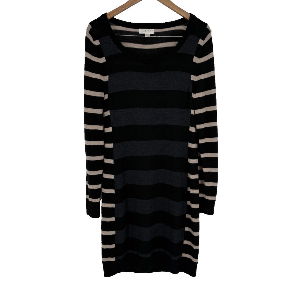 Kenar Womens 100% Merino Wool Midi Sweater Dress‎ Large Striped Career Capsule